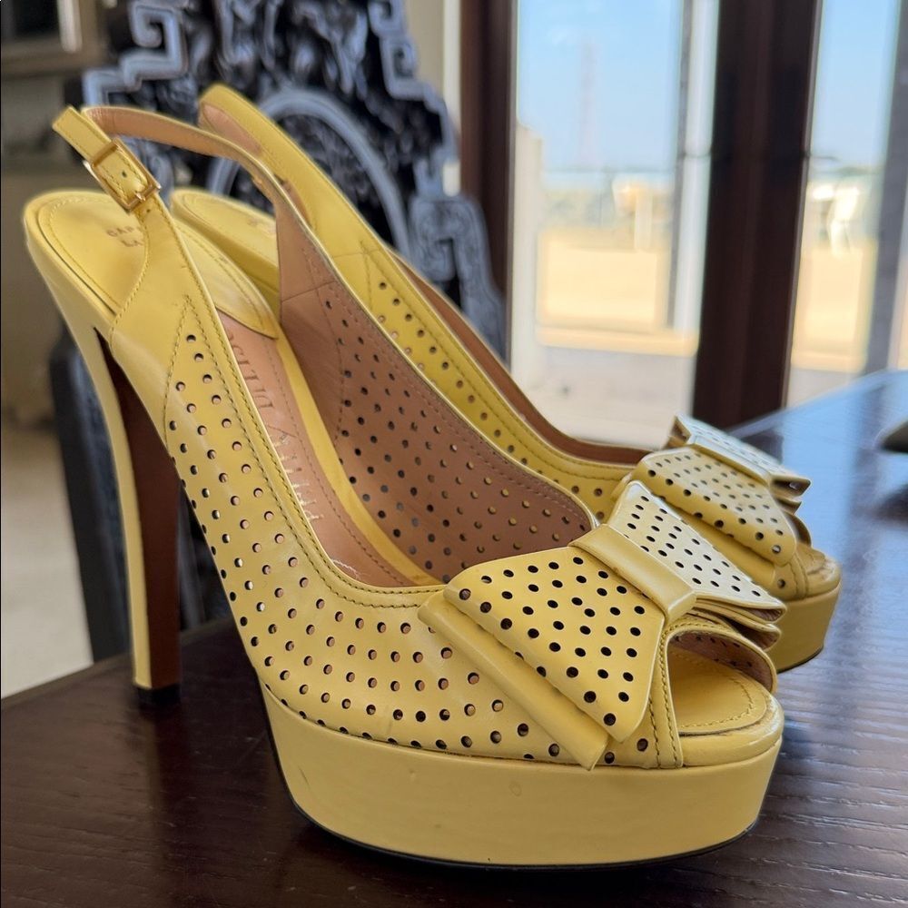 Valentino Yellow Perforated Slingback Heels